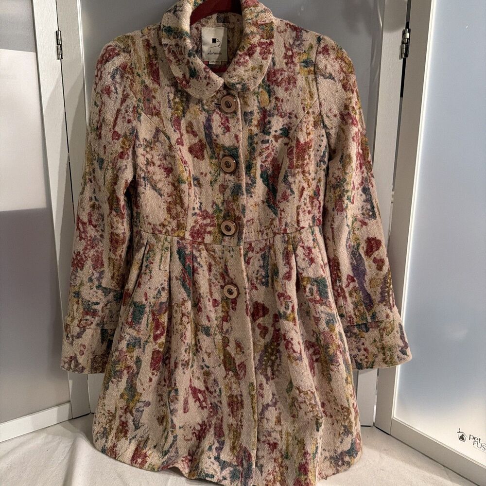 Anthropologie Elevenses Blurred Fresco Sz 2 Multi Color Wool peacoat fully lined